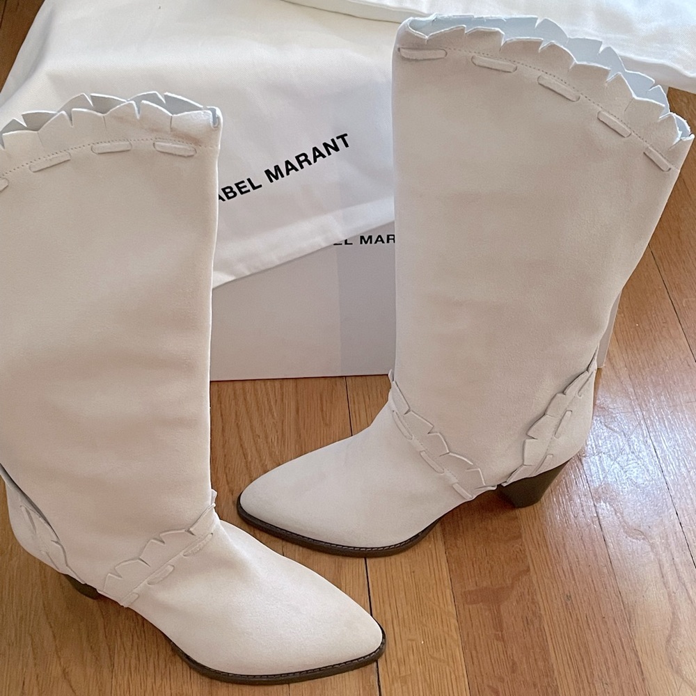 Isabel Marant White Knee-High Heeled Boots - Picture 3 of 11